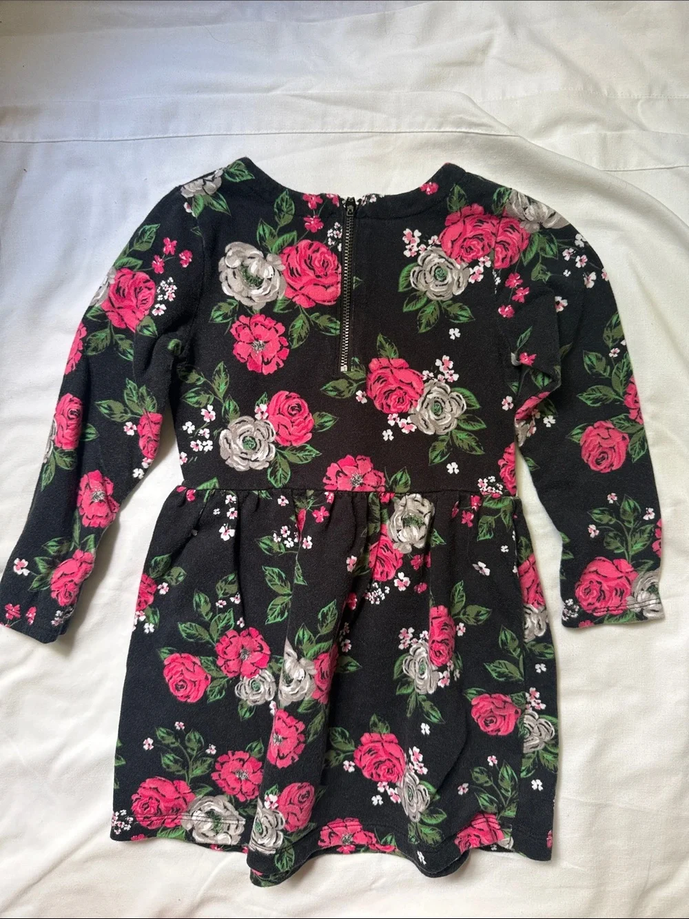 Carter's Black Long-Sleeve Floral Knit Dress with Pink & Cream Flowers 3t